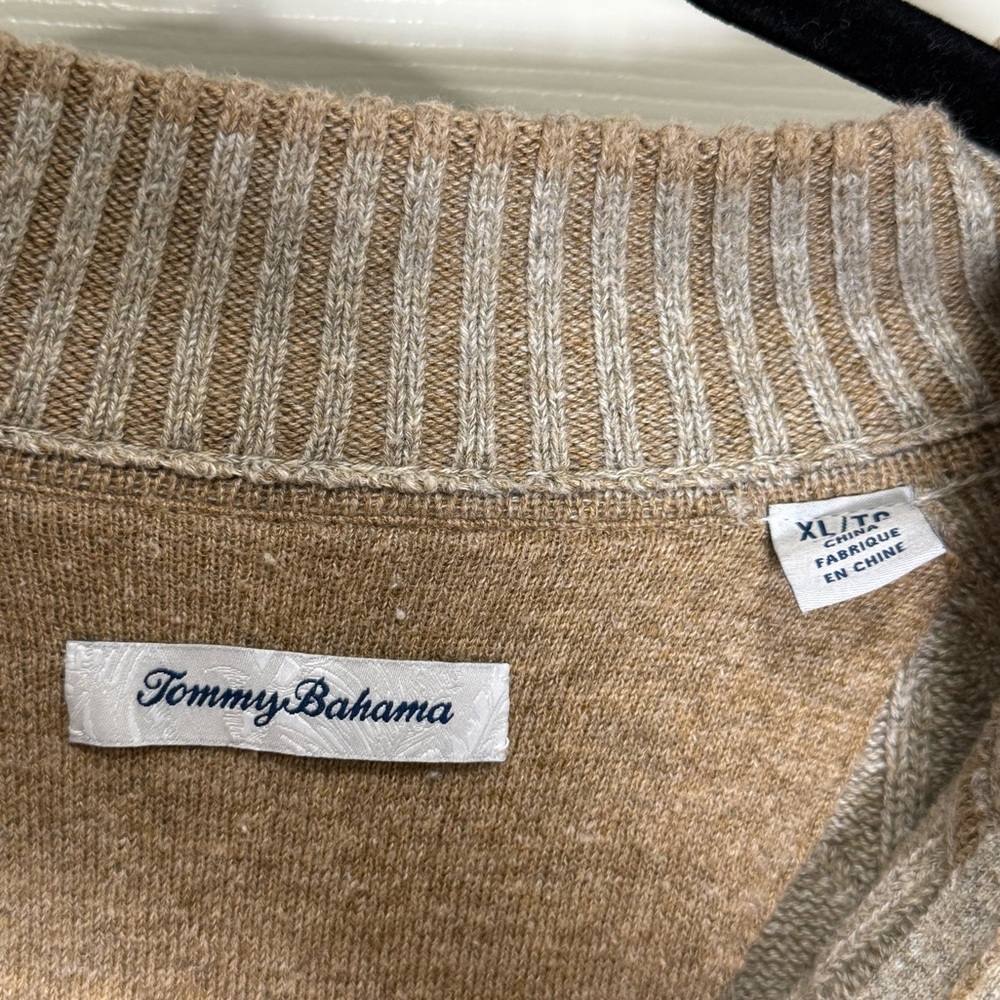 Tommy Bahama Palm Vista Textured Half Zip Sweater Pullover Beige Men’s XL Large - Picture 3 of 6